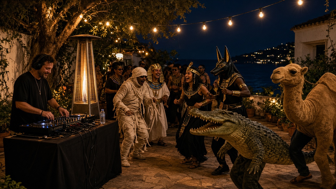 Egyptian costumes, DJ at night